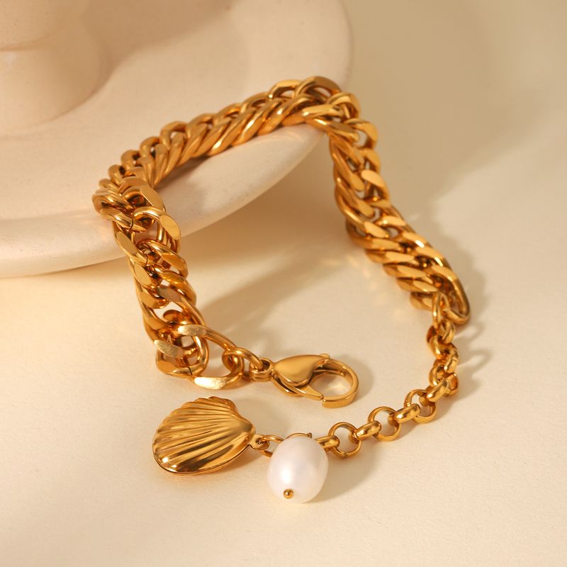 Edelstahl Muschelperlen Chunky Kette Armband Für Frauen Vergoldet Schmuck Mode-Accessoires Geschenk_voghion.com