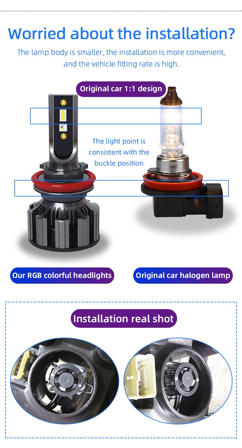 2x 90W H4 H7 LED Lampada per fari auto Halo H8 H9 H11 9005 9006 Lampadina per fari auto a LED RGB App Controllo Bluetooth_voghion.com