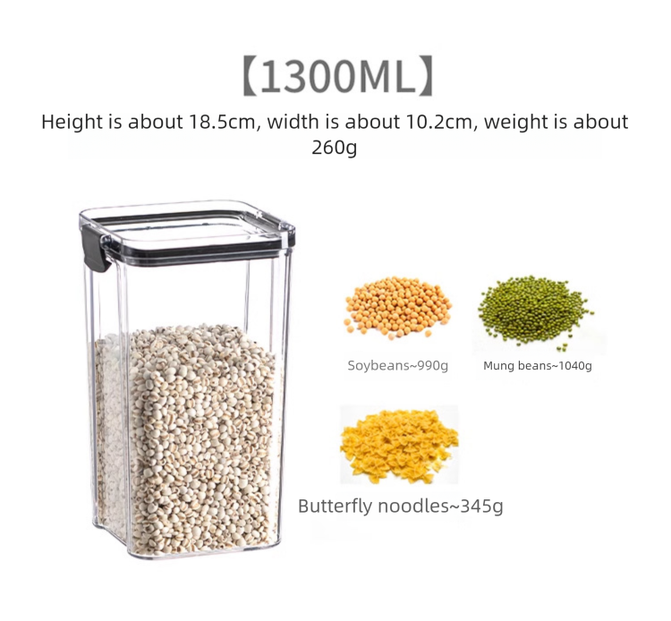 Barattolo per la conservazione di cereali e snack quadrato in plastica trasparente sigillata per uso alimentare_voghion.com