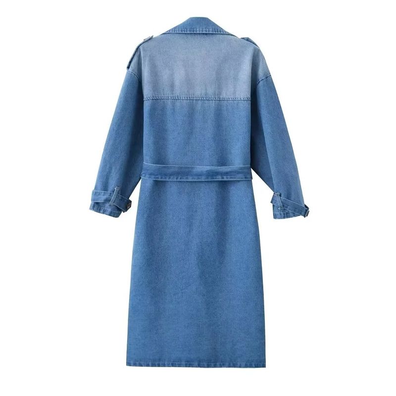 Damenbekleidung Herbst New Style Temperament Freizeit Blue Denim Slim Fitting Krawatte Taille Lange Windjacke_voghion.com