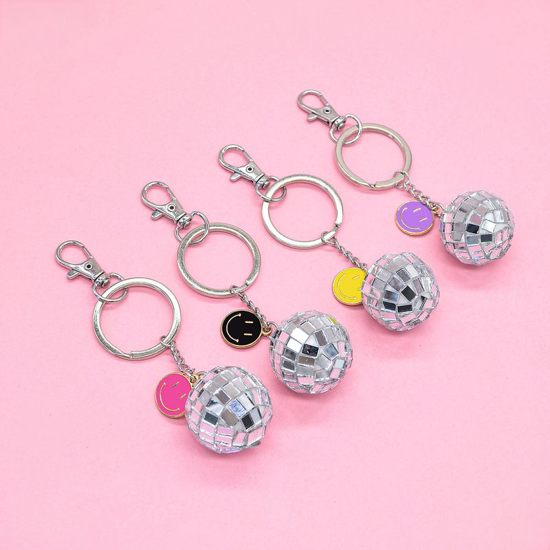 New Disco Ball Mirror Ball Key chain Color Oil Drop Smiley Face Pendant Anti Lost Key chain Mobile Phone Chain_voghion.com