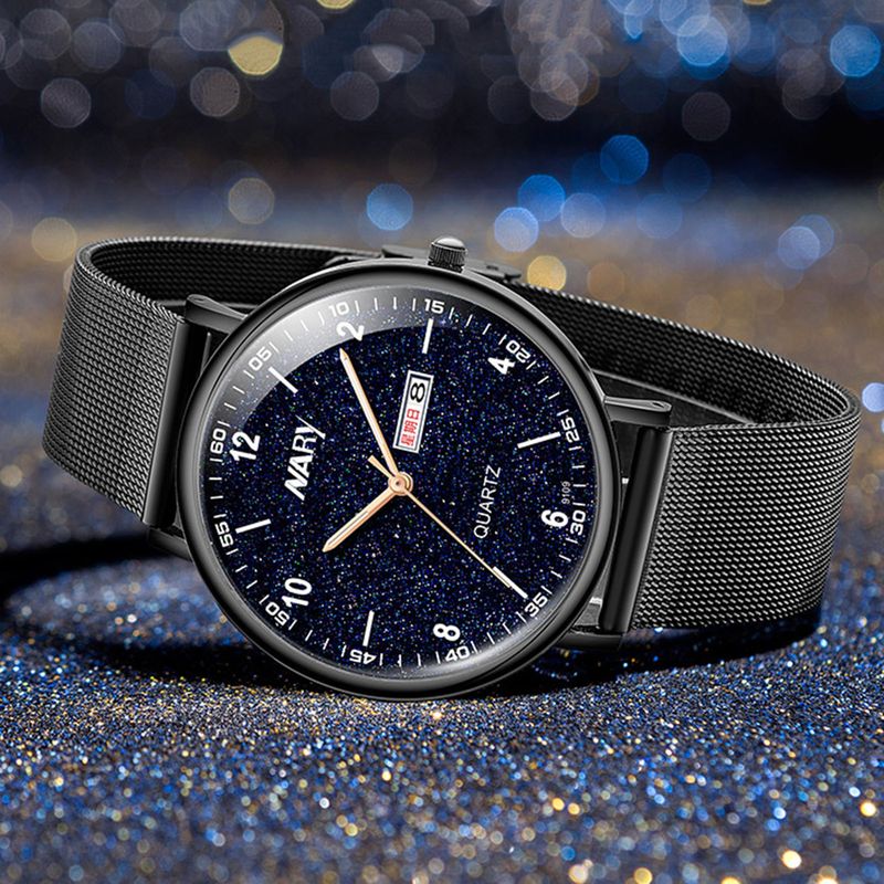 Reloj de pulsera de cuarzo para hombre Yamaler NARY con esfera redonda, calendario luminoso y números en forma de estrella_voghion.com