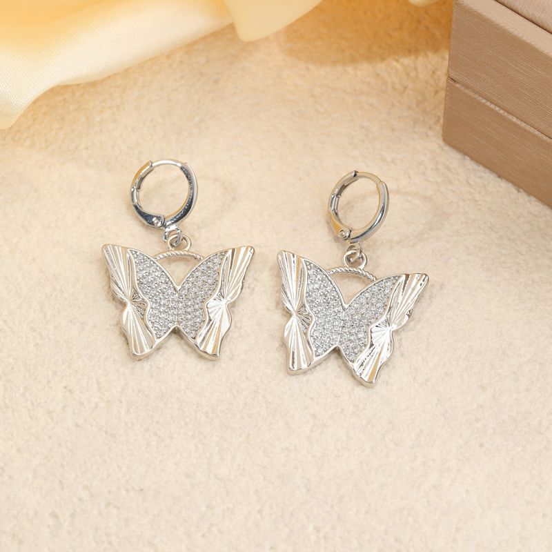Butterfly Earrings - Zircon Accented Copper Alloy Dangle Earrings (Hypoallergenic, Everyday Elegance)_voghion.com