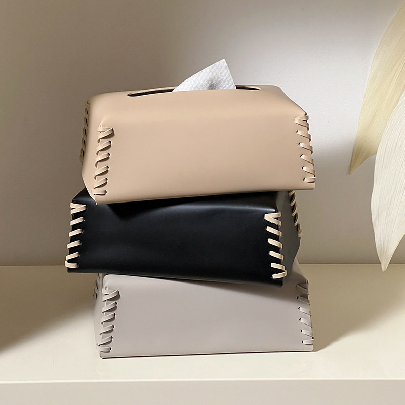Paper tissue box, leather living room, light luxury style, high-end design sense, coffee table, table decoration, household use_voghion.com