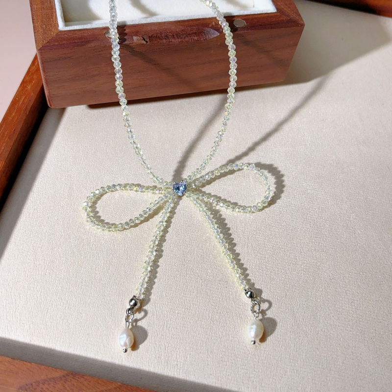 Designer frische süße kristall bogen süßwasser perle perlen halskette Mode temperament high-grade gefühl von sparkly halsband_voghion.com