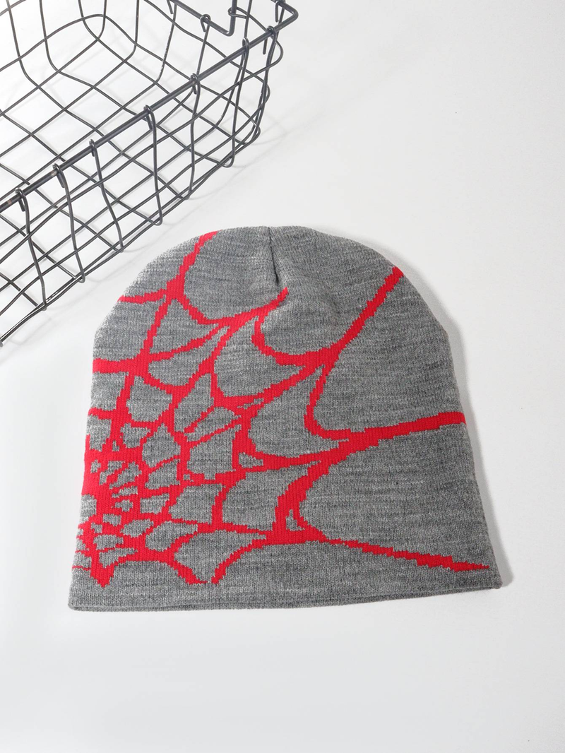 Knitted hat European and American hat trend new style pullover spider web Y2K jacquard_voghion.com