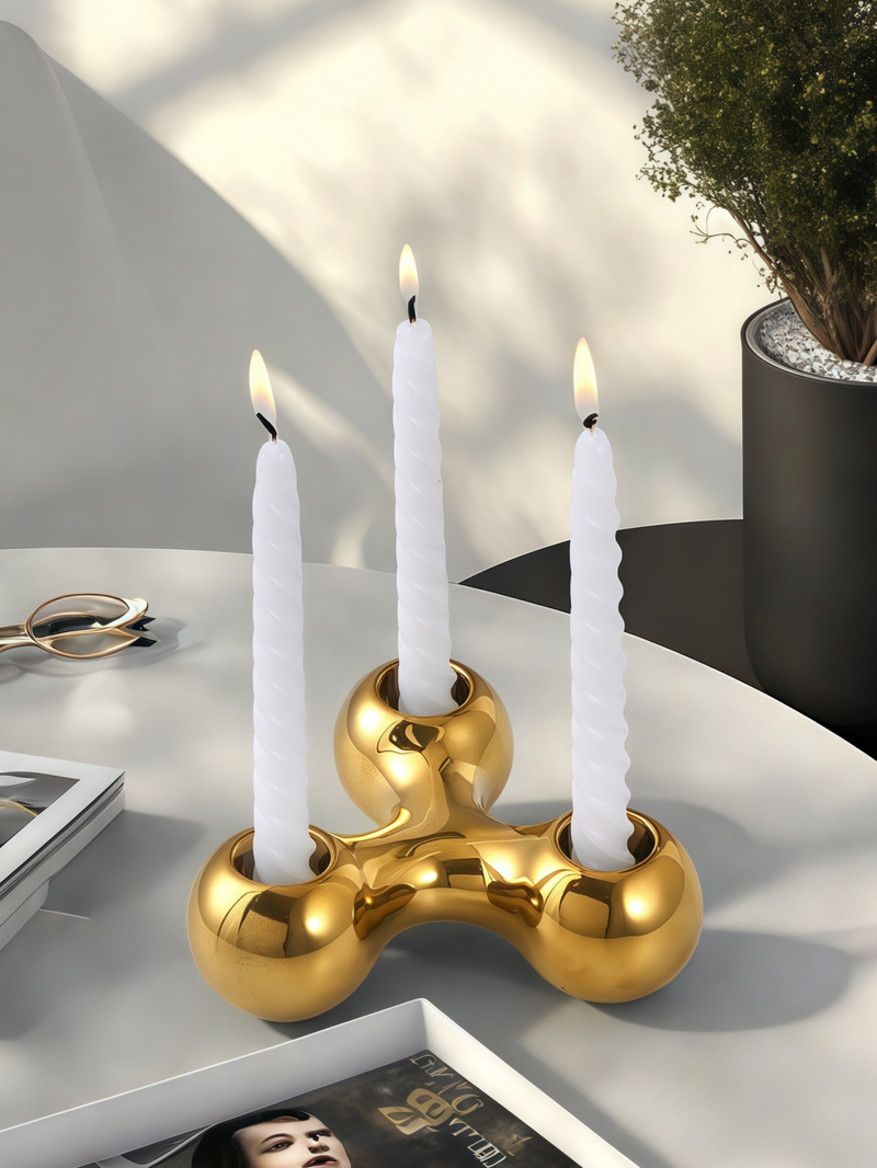 1pc Gold High-end Light Luxury Design Three-hole Candle Holder Is Used In The Living Room Countertop Multi-scene Ornament Candle Candle Holder_voghion.com