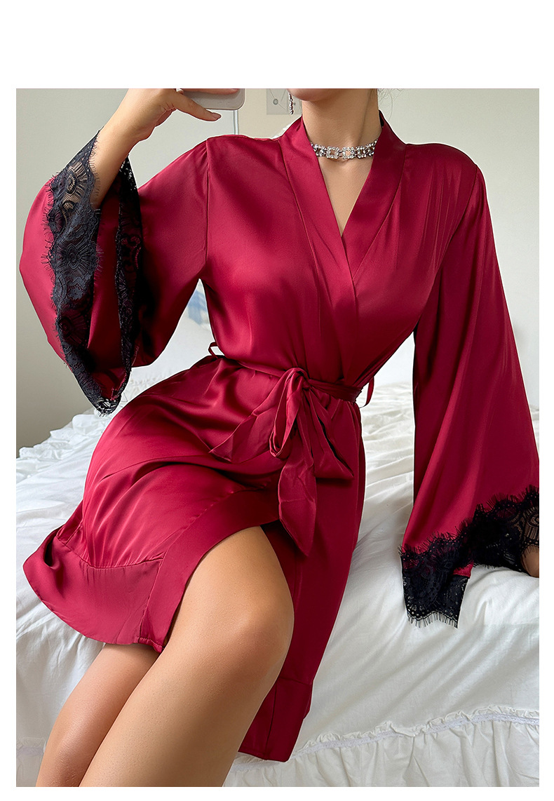 Europäische und amerikanische Cross Border Sexy Nachthemd Medium Bademantel Sexy Pyjamas Damen Langarm Damen Satin Home Kleidung Großhandel 735_voghion.com