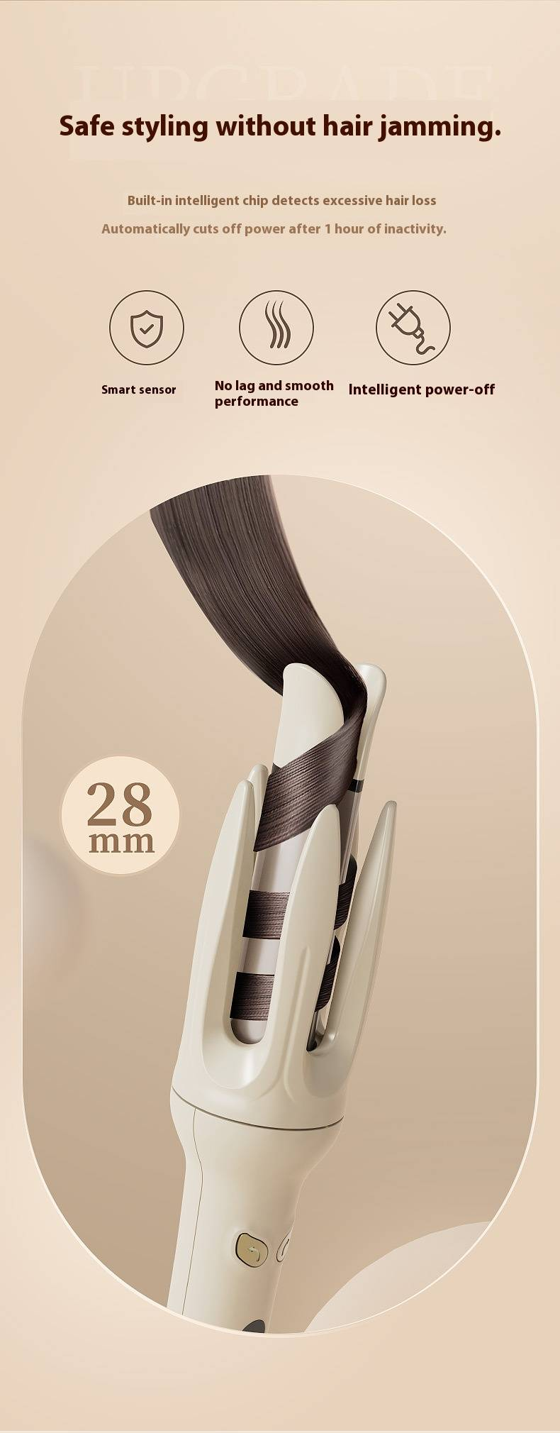 Ceramic Hair Curler With 15-Temp Settings & 25W Fast Heating - 28mm Curling Iron For Wet/Dry Hair_voghion.com