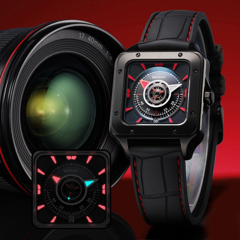 BERNY Automatic Watches For Men Fashion 10ATM Waterpoof Fluororubber Strap Mechanical Square Watch With Date Super Luminous Sapphire Wrist Watch_voghion.com
