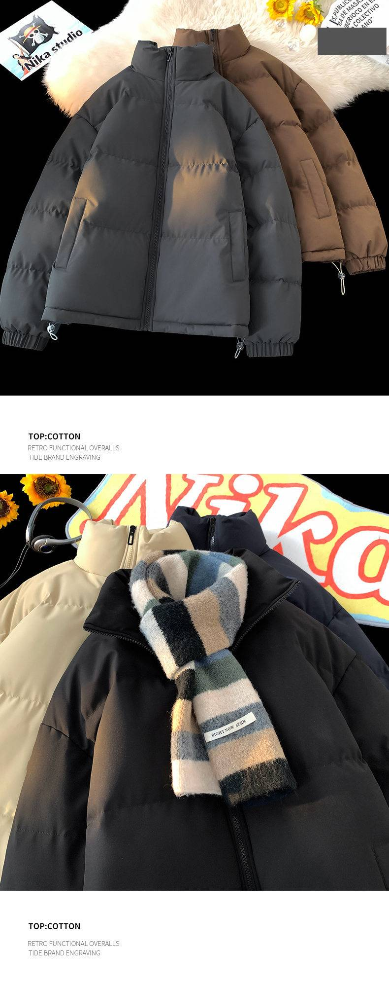 Unisex Winter Puffer Jacket – Oversized Couple’s Coat, Thickened Polyester Fill, Stand Collar Zip-Up (12 Colors)_voghion.com