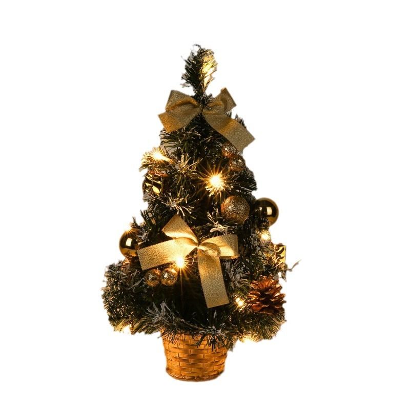 Mini albero di Natale da 40 cm con 20 luci LED - Decorazioni festive da tavolo per le feste, la casa, l'ufficio (oro/rosso/argento)_voghion.com