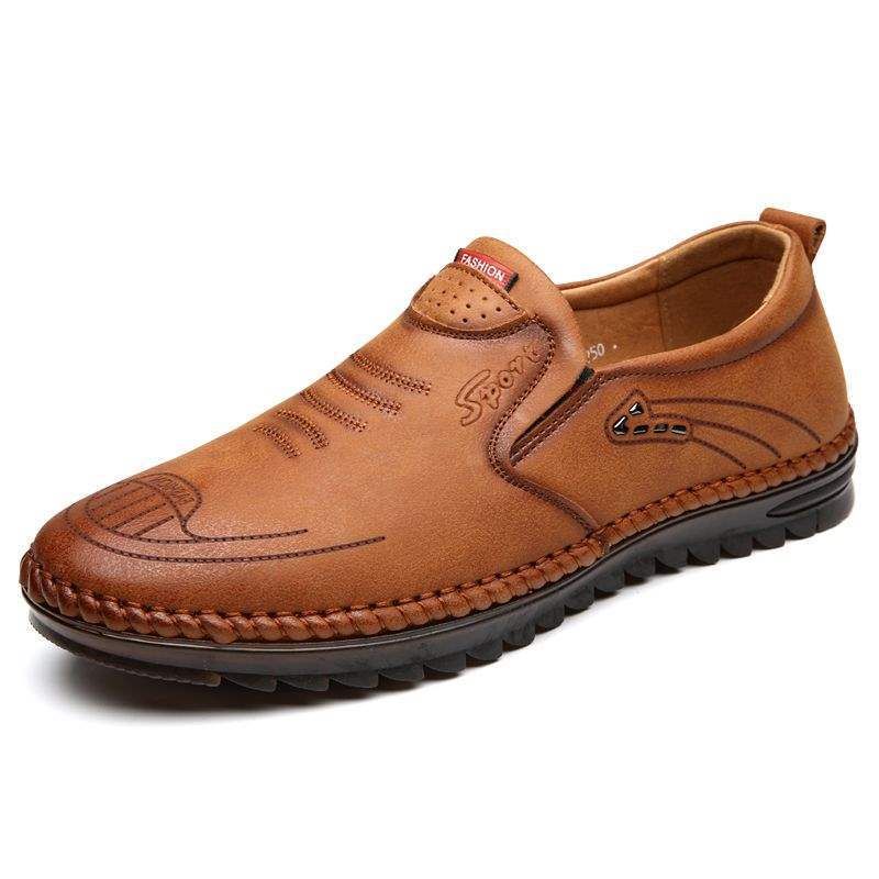 European Warm Series Leather Autumn Casual Loafers Cotton With Fleece Lining Warm Non-Slip Men's Shoes_voghion.com
