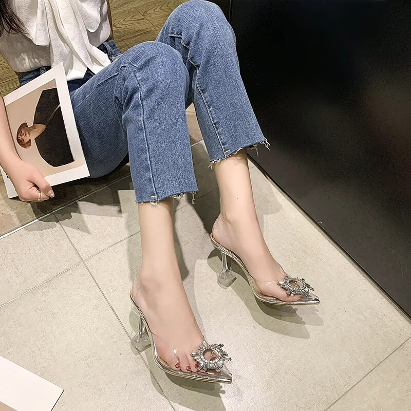 Primavera e autunno moda nuovo matrimonio sexy banchetto trasparente comodi tacchi alti da donna in cristallo Zapatos_voghion.com