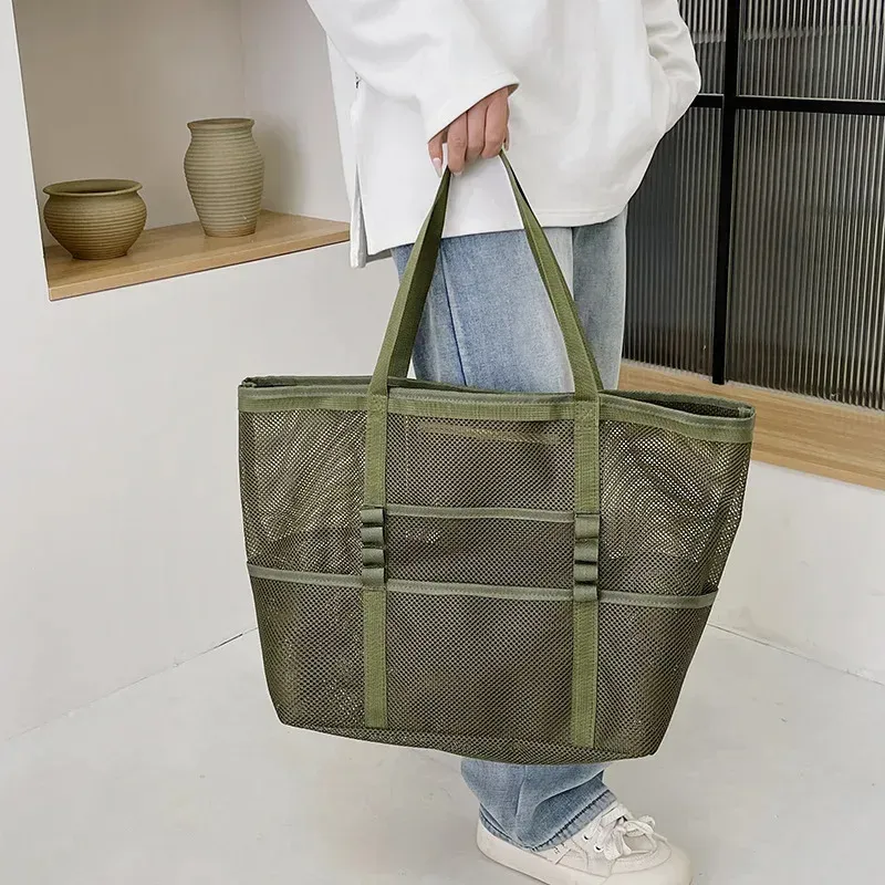 Borsa da spiaggia pieghevole e leggera, grande capacità, borsa a mano, tracolla, casual da donna 250321l_voghion.com