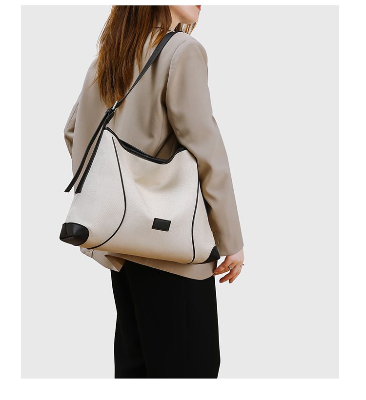 Trendy Shoulder Tote Bag For Women - Casual Canvas Crossbody Hobo Bag With Magnetic Closure, Spacious Interior & Stylish Stitching Details_voghion.com