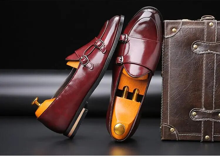 Chaussures en cuir décontractées pour hommes Movechain Chaussures de fête de mariage Chaussures à boucle à enfiler pour hommes Mocassins pour hommes Mocassins de conduite_voghion.com