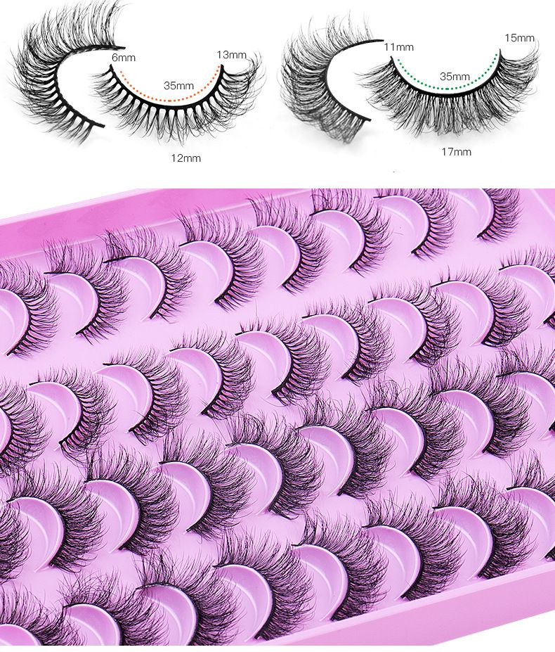 Vippeextensionssæt 20 par blandede falske øjenvipper Naturlige tykke minkvipper Daglig makeup-øjenvipper_voghion.com