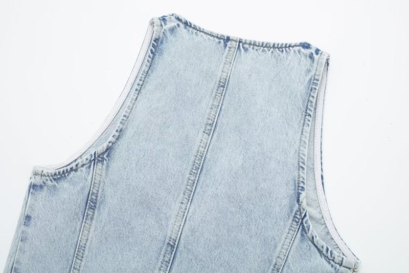 Summer New Women's Clothing Sleeveless V Neck Denim Vest High Waist Mini Skirt_voghion.com