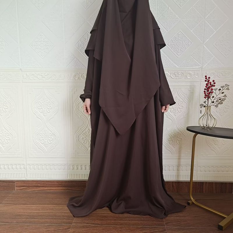 Vestido de dos piezas con hiyab, holgado, con mangas murciélago y color liso para mujer de Dubái, P105_voghion.com
