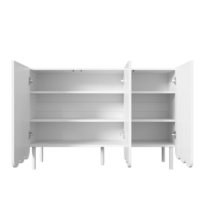 Buffet blanc moderne avec portes ondulées, 120 x 35 x 80 cm, design sans poignées, étagères réglables, meuble de rangement pour salon, couloir et salle à manger._voghion.com