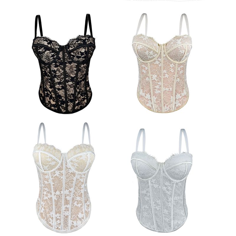 Damenbekleidung Hot Girl Schwarze Spitze Innenträger High-End-Oberbekleidung Körperformender BH mit gerafftem Fischgrätenmuster_voghion.com