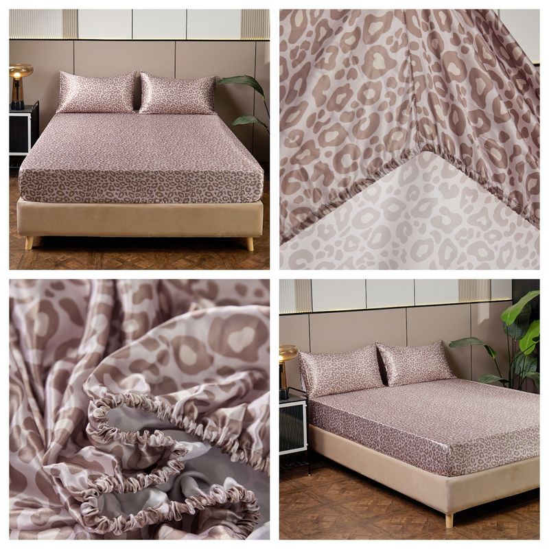 Satin Printed Silk Bed Sheet And Pillowcase Three Piece Set Gold Leopard Silver Leopard Pink Leopard Bed Cover And Pillowcase_voghion.com