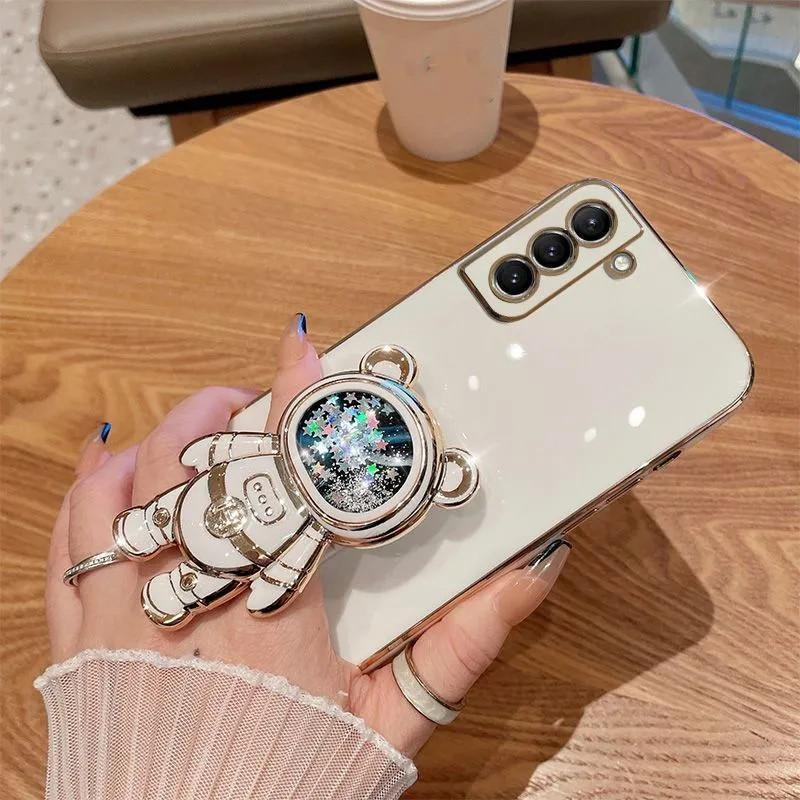 Til Samsung S23 Ultra Case,Plating Space Bear Stand Blødt Cover til Samsung Galaxy S23 S22 S21 S20 Ultra FE S10 Plus Note 20 A73 A72 A71 A54_voghion.com