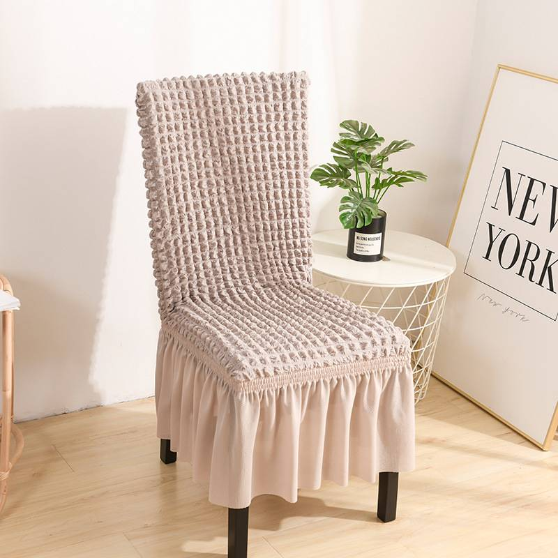 Housse de chaise en seersucker épaissie en trois dimensions jupe en dentelle ménage universel tout compris élastique une pièce housse de chaise de salle à manger en gros_voghion.com