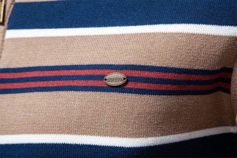Suéter de primavera y otoño para hombre, nuevo, con cuello alto y media cremallera, suéter a rayas de colores a juego, camisa informal de moda para hombre._voghion.com