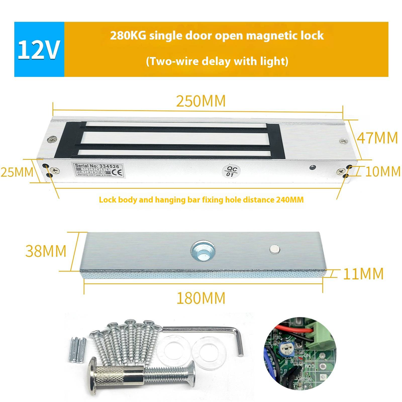 Cerradura electromagnética de 280 kg para puertas individuales o dobles, sistema de control de acceso de superficie con cerradura magnética y cerradura eléctrica._voghion.com