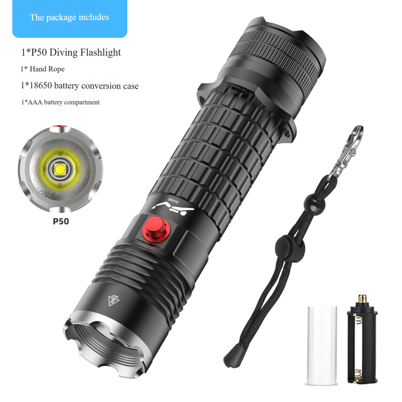 P70 suure võimsusega sukeldumistaskulamp - IPX8 veekindel magnetlülitiga veealuseks tööks, snorgeldamiseks ja kalapüügiks (fookuskiir, laetav, 5000 luumenit)_voghion.com