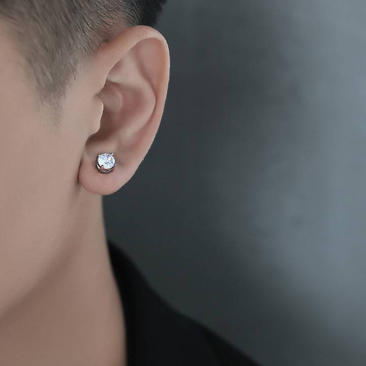 Orecchini a clip magnetici per uomo, orecchini a bottone in acciaio al titanio ipoallergenico con zirconi cubici, orecchino singolo in stile punk senza foro_voghion.com