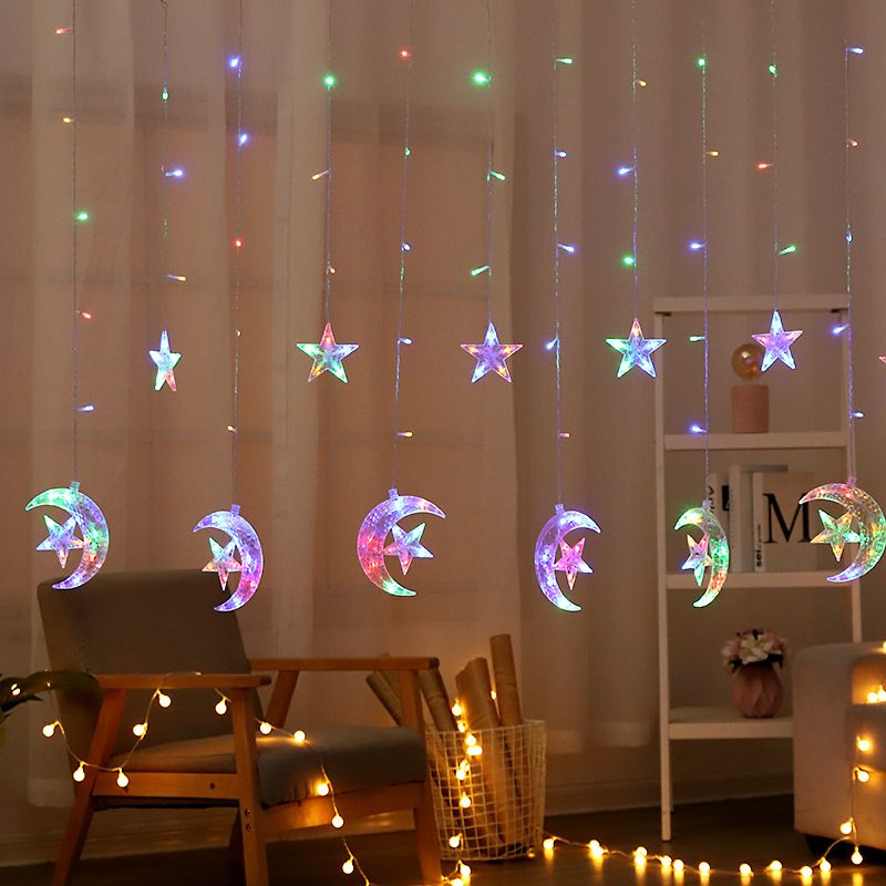 Multicolor LED Star & Moon Fairy Lights For Christmas, Bedroom, Window Decor - Warm White & Color Changing Options,_voghion.com