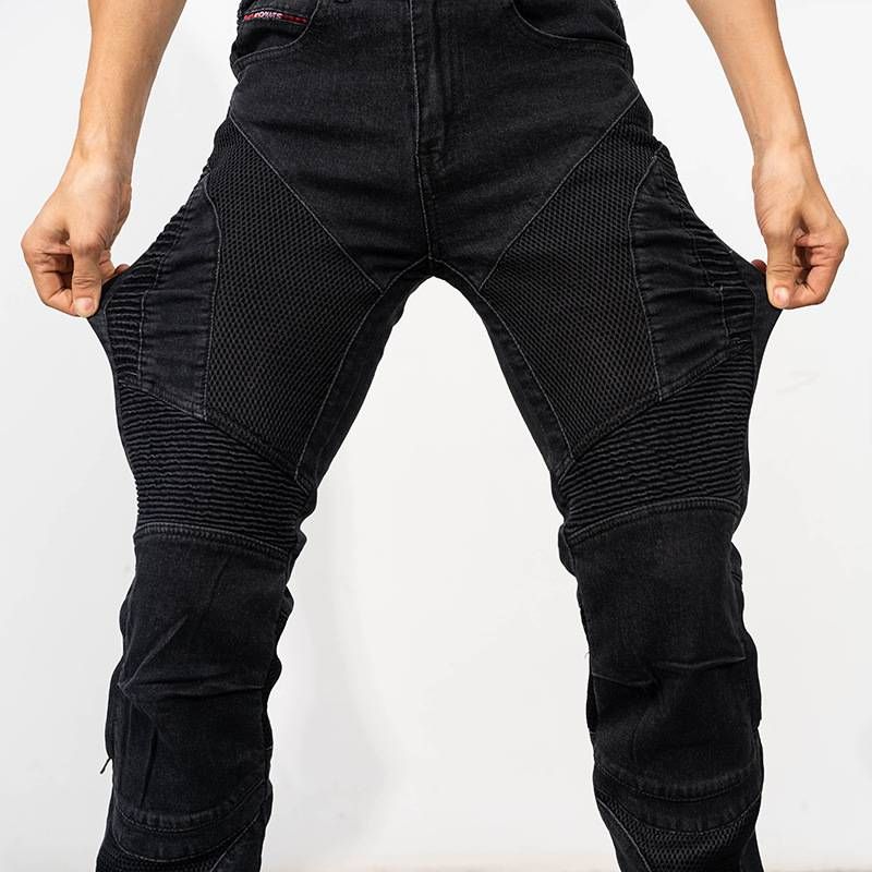Jeans da motociclista in rete traspirante da uomo - Denim elasticizzato con protezione per le ginocchia per avventure primaverili e fuoristrada_voghion.com