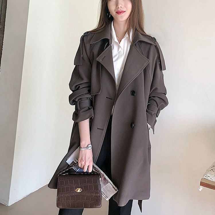 Trench oversize da donna - Elegante giacca doppiopetto lunga per l'autunno, blazer casual dalla vestibilità ampia in kaki/beige/nero (S-3XL)_voghion.com