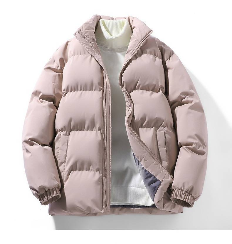 Chaqueta acolchada de invierno para hombre: chaqueta bomber estilo urbano con cuello alto (negro/rosa/caqui/azul claro, tallas S-4XL)_voghion.com