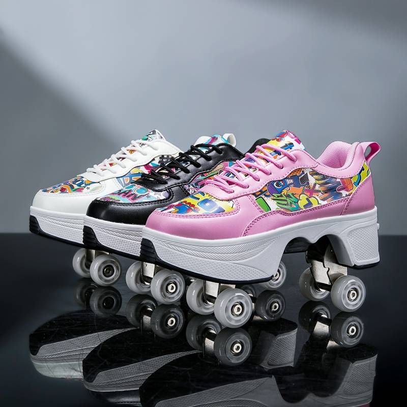 Verwandelbare 4-Rad-Rollschuhe – Einziehbare Rollen mit Sicherheitsverriegelung, stylische Freizeitschuhe_voghion.com