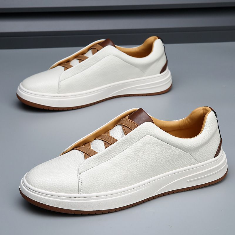 Regal Footwear Men's Genuine Leather High-End Thick-Soled White Sneakers Autumn Trendy Versatile Slip-On Lazy Casual Shoes_voghion.com