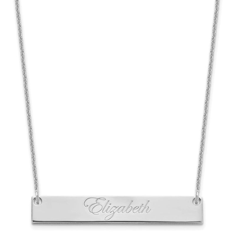 14k White Gold Medium EDWARDIAN SCRRIPT Bar Necklace_voghion.com