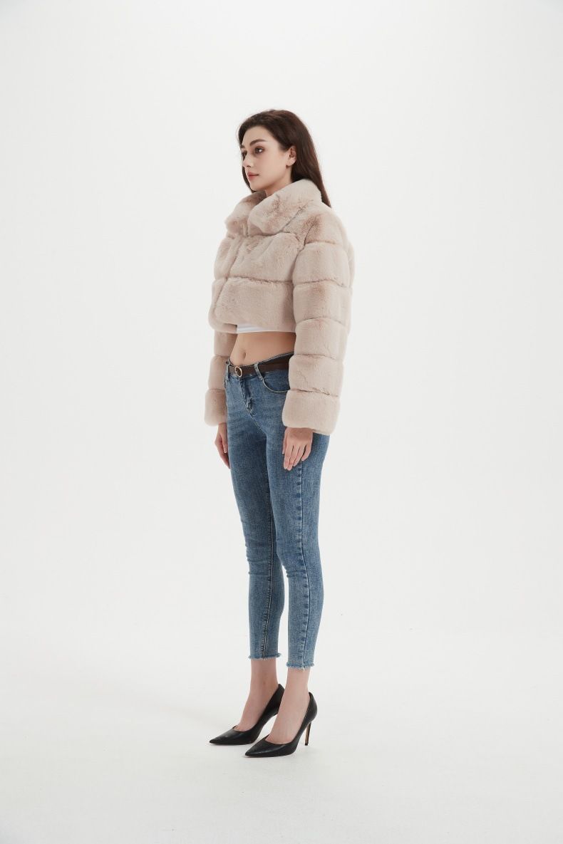 Women's Faux Fur Short Jacket - Cozy & Stylish Winter Outerwear With Faux Rabbit Fur Collar, Lightweight & Warm, Multiple Colors & Styles_voghion.com