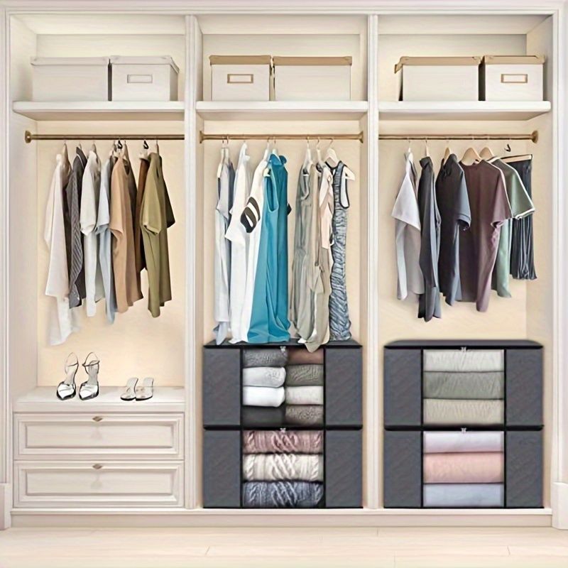 Large Capacity 3-Pack Foldable Grey Woven Fabric Storage Bins - Ideal For Home, Bedroom, Dorm, Spa Wardrobes - No Electricity Needed_voghion.com