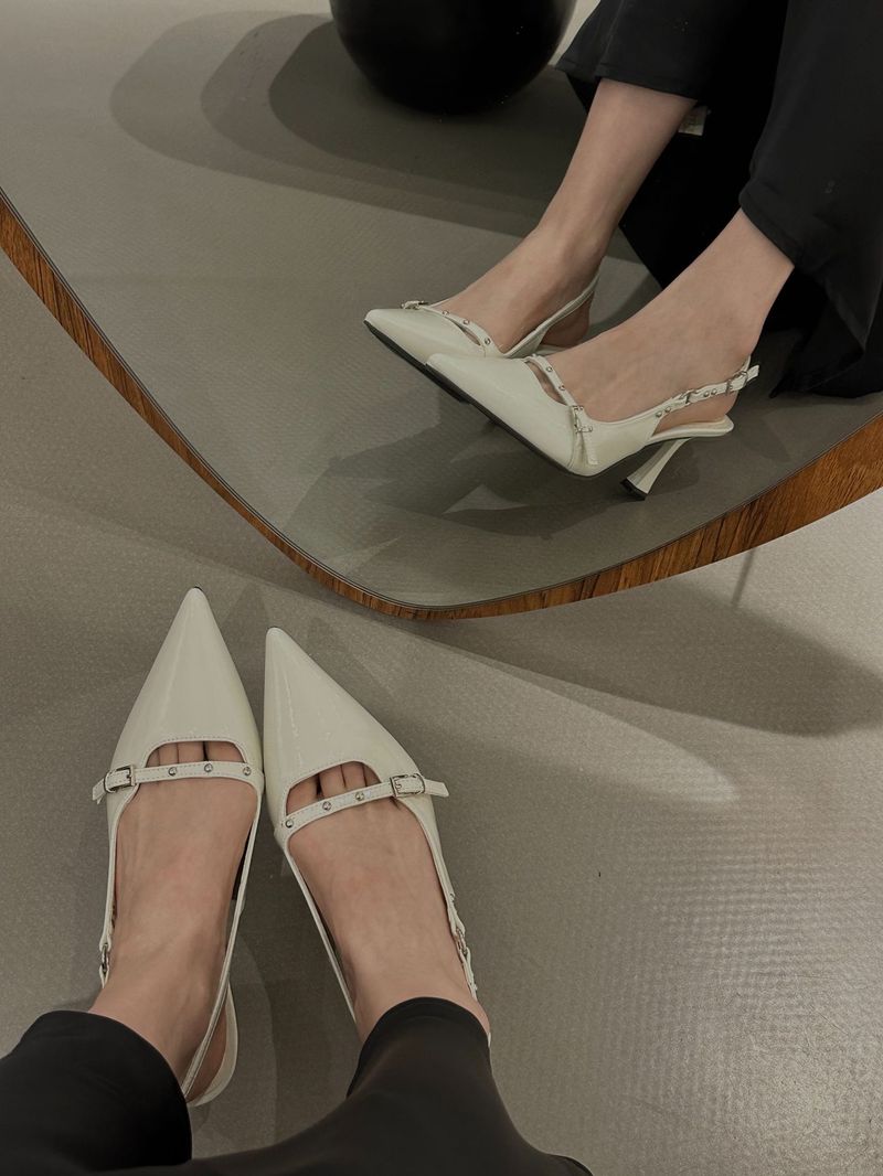 Stagione primaverile e autunnale 2024 Nuovi sandali Baotou alti con bocca superficiale rivettata, testa a punta da donna, temperamento, sottile_voghion.com