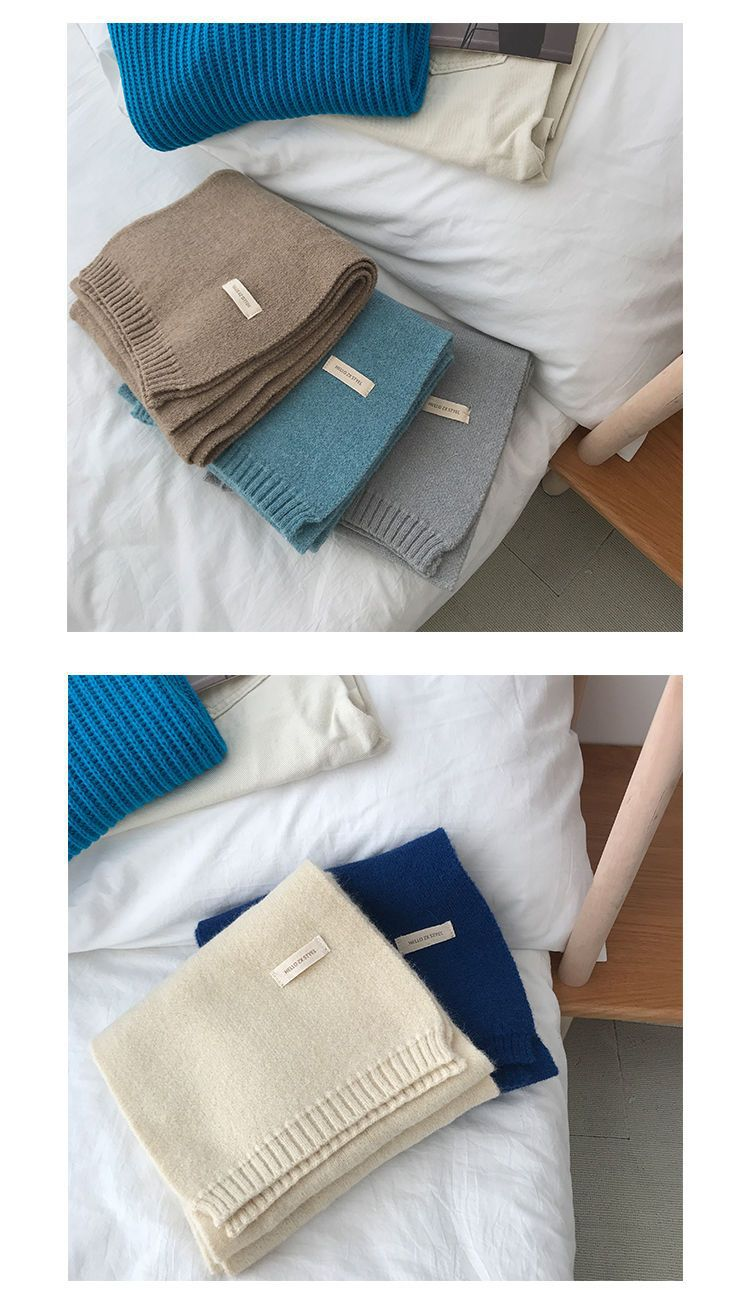 Sciarpa piatta tinta unita autunno e inverno uomo maglia lana versione coreana coppia moda ispessita calda moda collo_voghion.com
