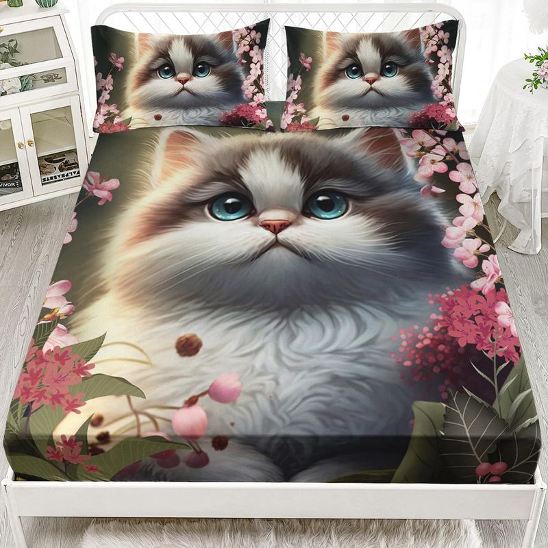 Set di lenzuola con stampa digitale, tre pezzi, motivo gatto animale_voghion.com