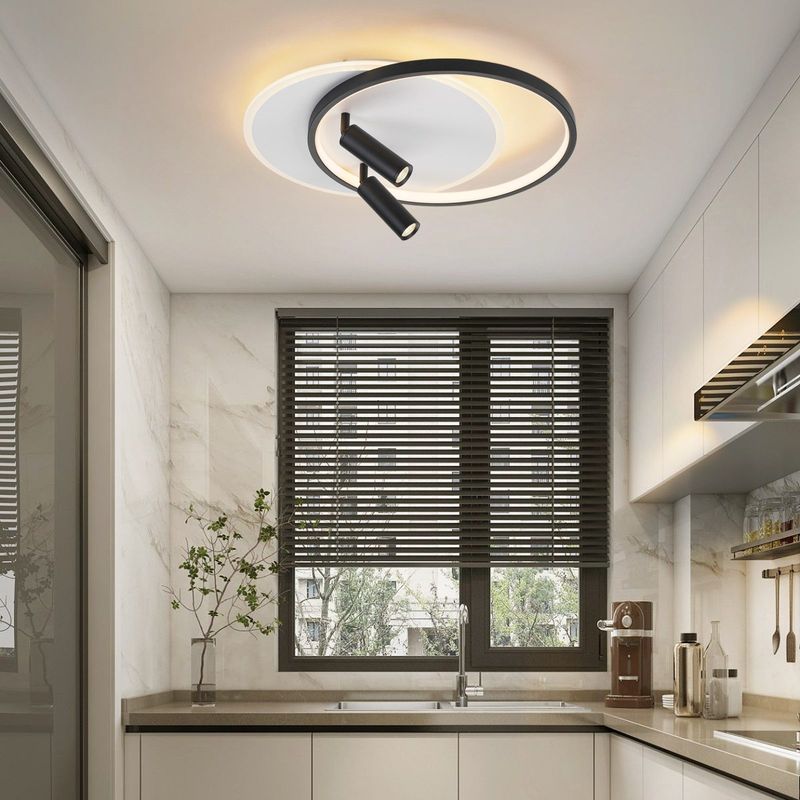 Glitzerlife Deckenlampe LED Deckenleuchte Wohnzimmer - Wohnzimmerlampe 52W Mit 2 Schwarz Deckenstrahler Dimmbar Mit Fernbedienung Moderne Acryl Küchenlampe Rund_voghion.com