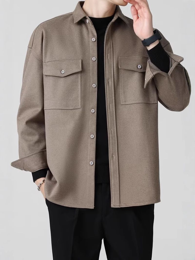 New Workwear Woolen Men's Spring And Autumn American Style Loose Jacket Long Sleeve Shirt Men_voghion.com