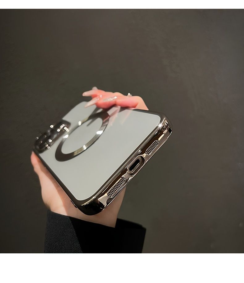 Luxury Plating Magnetic Phone Case Compatible with 15 14 13 12 11 Pro Max - Transparent Soft TPU Camera Lens Protection Cover with Wireless Charging_voghion.com