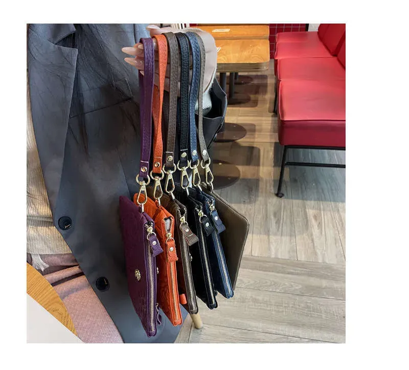 Top Layer Cowhide Long Printed Wristlet Bag Fashionable Mom Clutch Classic Trendy Versatile Wallet_voghion.com