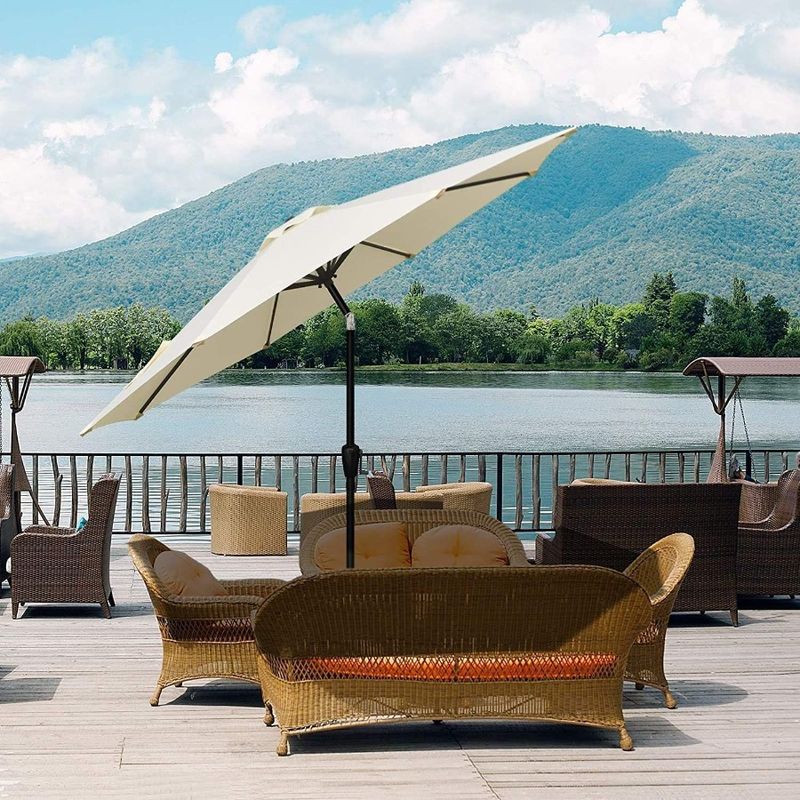 For Outdoor Market Umbrella 8 Button Tilt Simple Garden 9ft Table Deluxe Patio Sturdy Ribs With And Crank Beige_voghion.com
